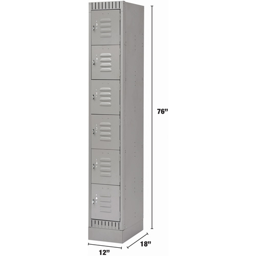 Lockers, 6 -tier, 12" x 18" x 76", Steel, Grey, Knocked Down Southpoint Industrial Supply