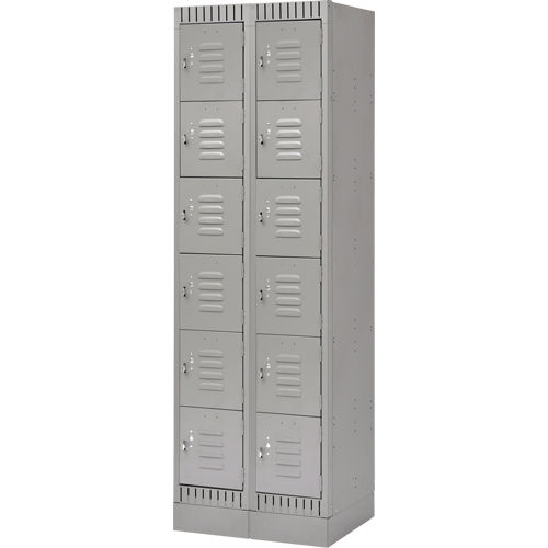 Lockers, 6 -tier, Bank of 2, 24" x 18" x 76", Steel, Grey, Knocked Down Southpoint Industrial Supply