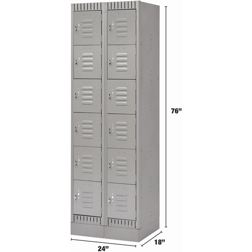 Lockers, 6 -tier, Bank of 2, 24" x 18" x 76", Steel, Grey, Knocked Down Southpoint Industrial Supply