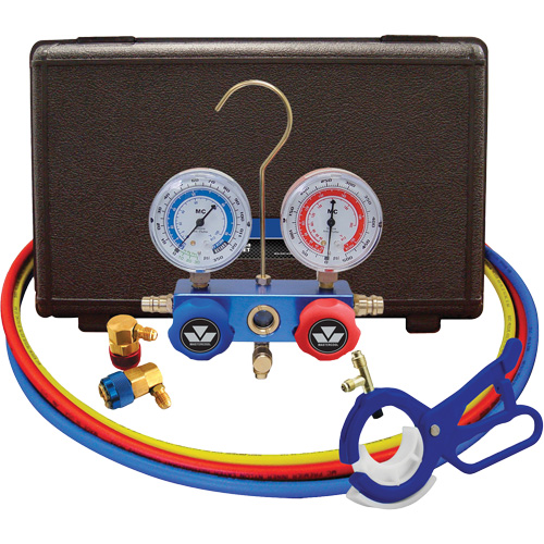 Automotive R134A 2-Way Manifold Gauge Set with 3-In-1 Side Mount Can Tap Valve Southpoint Industrial Supply