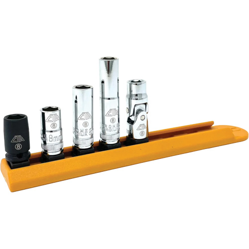 Jeu de douilles chrom&eacute;es avec rail, 5 Morceaux, Prise de 1/4" Southpoint Industrial Supply