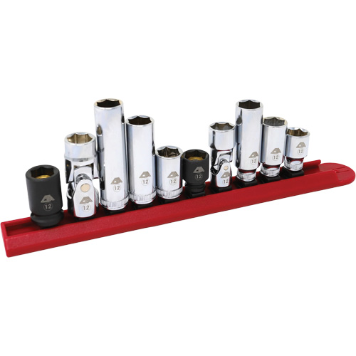 Chrome Finish Socket Set with Rail, 10 Pieces, 1/4"/3/8" Drive Size Southpoint Industrial Supply