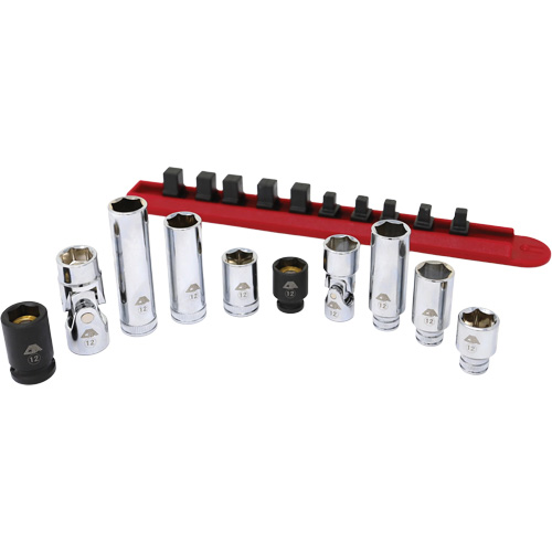 Chrome Finish Socket Set with Rail, 10 Pieces, 1/4"/3/8" Drive Size Southpoint Industrial Supply