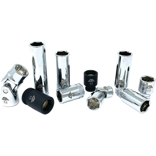 Chrome Finish Socket Set with Rail, 10 Pieces, 1/4"/3/8" Drive Size Southpoint Industrial Supply
