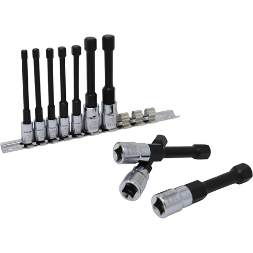 Metric Hex Socket Bit Set with Reduced Shank, 10 Pieces, 1/4"/3/8" Drive Size Southpoint Industrial Supply