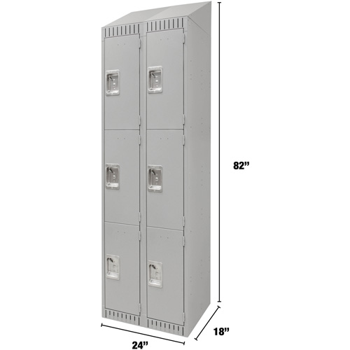 Lockers, 3 -tier, Bank of 2, 24" x 18" x 82", Steel, Grey, Knocked Down Southpoint Industrial Supply
