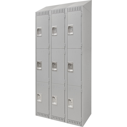 Lockers, 3 -tier, Bank of 3, 36" x 18" x 82", Steel, Grey, Knocked Down Southpoint Industrial Supply