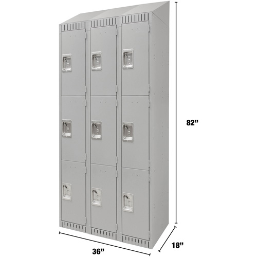Lockers, 3 -tier, Bank of 3, 36" x 18" x 82", Steel, Grey, Knocked Down Southpoint Industrial Supply
