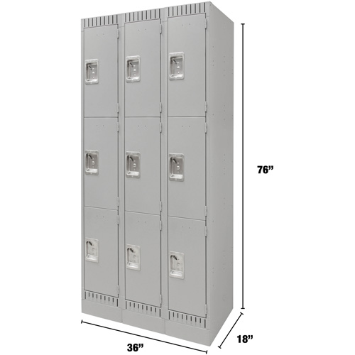 Casiers, 3 niveaux, Bloc de 3, 36" x 18" x 76", Acier, Gris, D&eacute;mont&eacute; Southpoint Industrial Supply