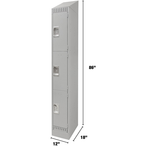 Lockers, 3 -tier, 12" x 18" x 86", Steel, Grey, Knocked Down Southpoint Industrial Supply