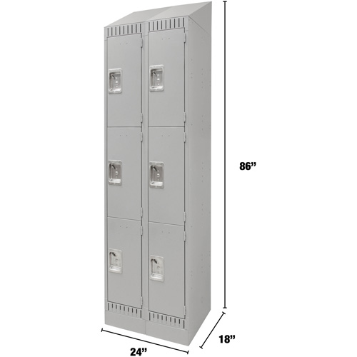 Lockers, 3 -tier, Bank of 2, 24" x 18" x 86", Steel, Grey, Knocked Down Southpoint Industrial Supply