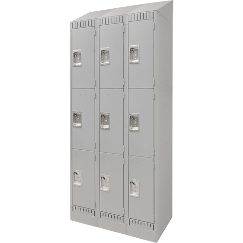 Lockers, 3 -tier, Bank of 3, 36" x 18" x 86", Steel, Grey, Knocked Down Southpoint Industrial Supply