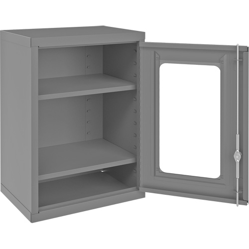 Wall-Mountable Storage Cabinet with Clearview Doors, 26-15/16" H x 18-1/8" W x 13-11/16" D, 2 Shelves, Steel, Grey Southpoint Industrial Supply