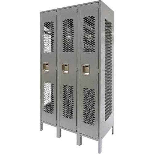 Vented Lockers, Bank of 3, 36" x 18" x 78", Steel, Grey, Knocked Down, Perforated Southpoint Industrial Supply