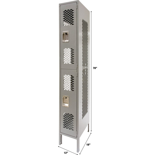 Vented Lockers, 2 -tier, 12" x 18" x 78", Steel, Grey, Knocked Down, Perforated Southpoint Industrial Supply