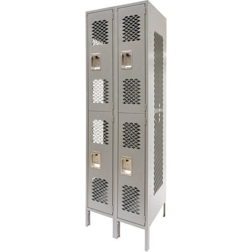 Vented Lockers, 2 -tier, Bank of 2, 24" x 18" x 78", Steel, Grey, Knocked Down, Perforated Southpoint Industrial Supply