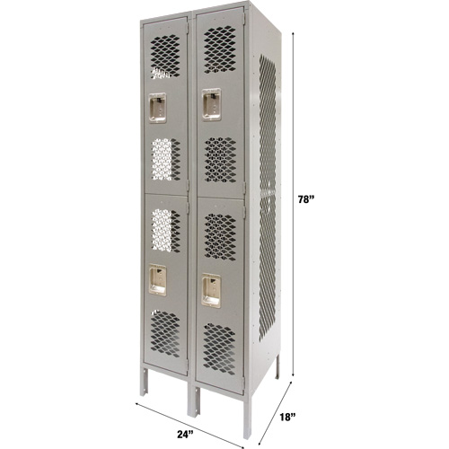 Vented Lockers, 2 -tier, Bank of 2, 24" x 18" x 78", Steel, Grey, Knocked Down, Perforated Southpoint Industrial Supply