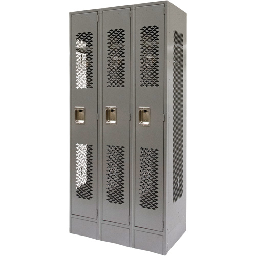 Vented Lockers, Bank of 3, 36 x 18" x 78", Steel, Grey, Knocked Down, Perforated Southpoint Industrial Supply