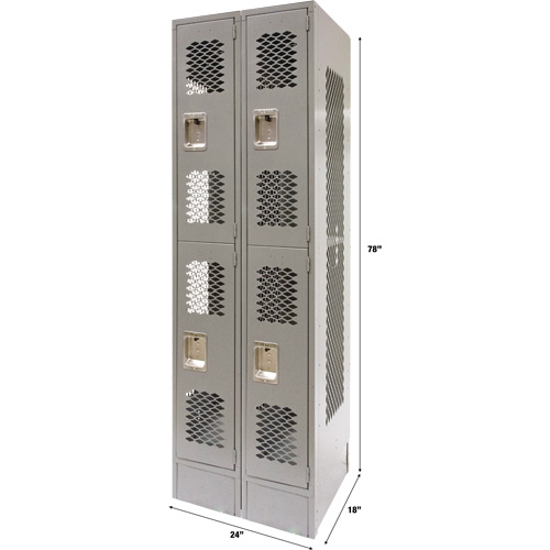 Vented Lockers, 2 -tier, Bank of 2, 24" x 18" x 78", Steel, Grey, Knocked Down, Perforated Southpoint Industrial Supply