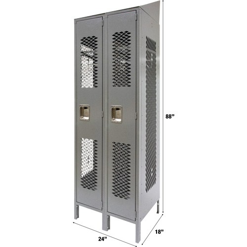 Vented Lockers, Bank of 2, 24" x 18" x 88", Steel, Grey, Knocked Down, Perforated Southpoint Industrial Supply