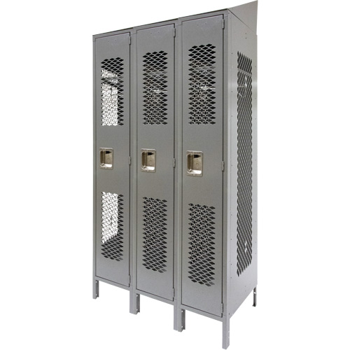 Casiers ventil&eacute;s, Bloc de 3, 36 x 18" x 88", Acier, Gris, D&eacute;mont&eacute;, Perfor&eacute; Southpoint Industrial Supply