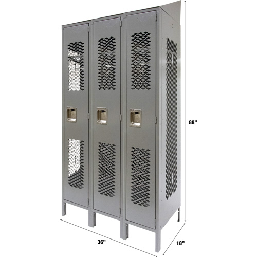 Casiers ventil&eacute;s, Bloc de 3, 36 x 18" x 88", Acier, Gris, D&eacute;mont&eacute;, Perfor&eacute; Southpoint Industrial Supply