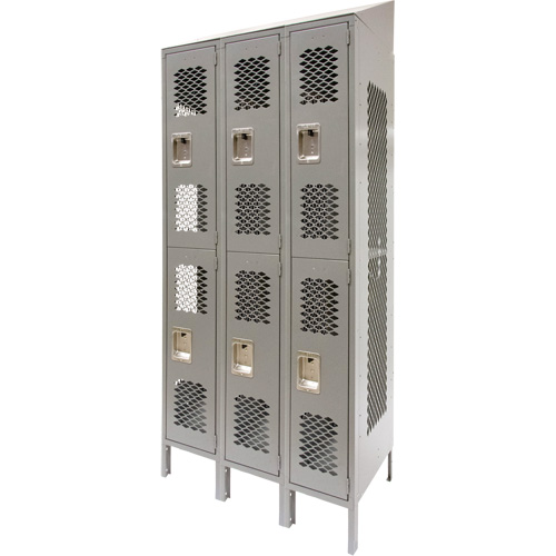 Vented Lockers, 2 -tier, Bank of 3, 36 x 18" x 88", Steel, Grey, Knocked Down, Perforated Southpoint Industrial Supply