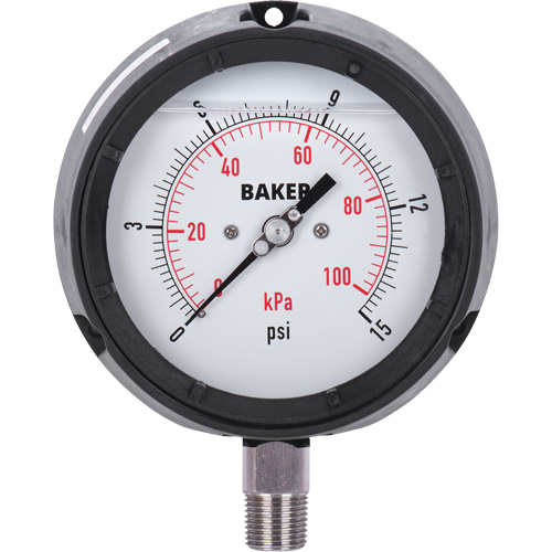 Pressure Gauge, 4-1/2" , 0 - 15 psi/0 - 100 kPa, Bottom Mount, Liquid Filled Analogue Southpoint Industrial Supply