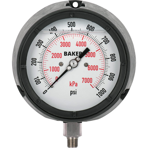 Pressure Gauge, 4-1/2" , 0 - 1000 psi, Bottom Mount, Liquid Filled Analogue Southpoint Industrial Supply