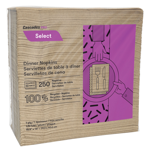 Pro Select 1/8 Fold Dinner Napkins, 1 Ply, 15.5" x 16" Southpoint Industrial Supply