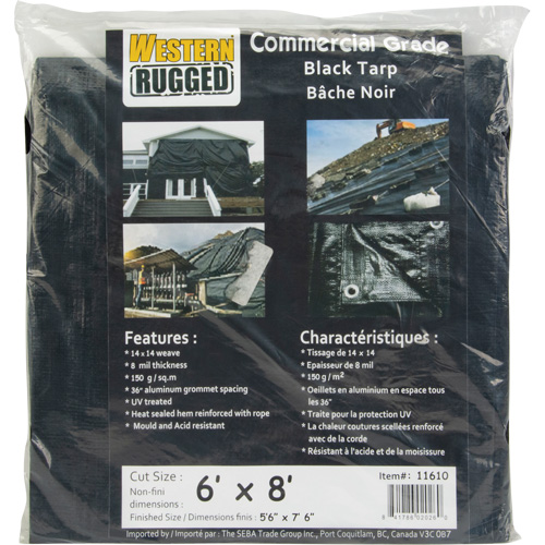 B&acirc;che, Usage industriel l&eacute;ger, Noir, 6' x 8' x 8 mils Southpoint Industrial Supply