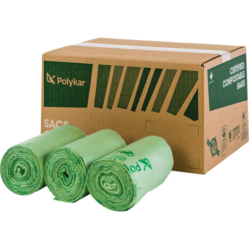 Sacs certifi&eacute;s compostables, R&eacute;gulier, 17" lo x 17" la, Vert, Capacit&eacute; de 10 L (3 gal.) Southpoint Industrial Supply