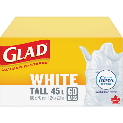 Tall 45L Febreze Garbage Bags, Regular, 24" W x 28" L, White Southpoint Industrial Supply