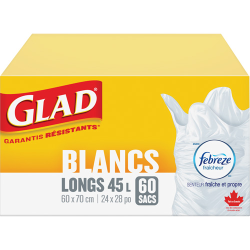 Tall 45L Febreze Garbage Bags, Regular, 24" W x 28" L, White Southpoint Industrial Supply