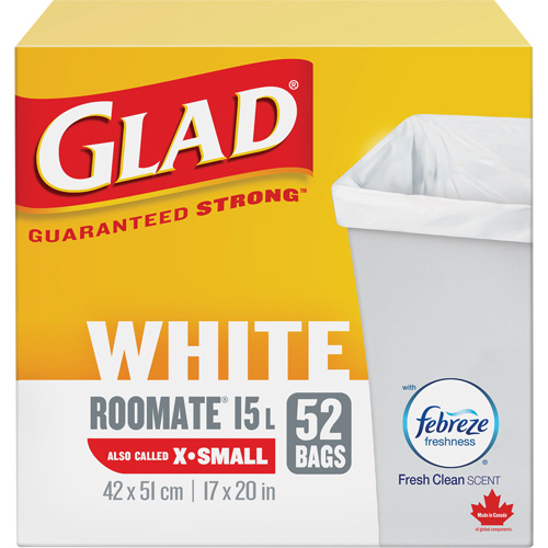 X-Small 15L Roommate Febreze Garbage Bags, Regular, 17" W x 20" L, White Southpoint Industrial Supply