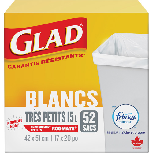 X-Small 15L Roommate Febreze Garbage Bags, Regular, 17" W x 20" L, White Southpoint Industrial Supply