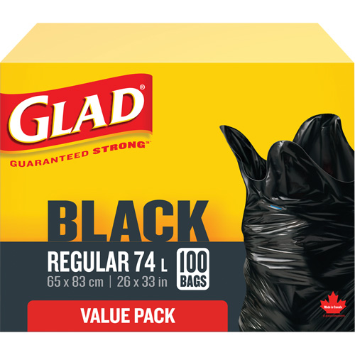 74L Garbage Bags, Regular, 26" W x 33" L, Black Southpoint Industrial Supply