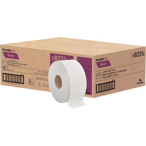 Pro Select&reg; Toilet Paper, Jumbo Roll, 2 Ply, 750' Length, White Southpoint Industrial Supply