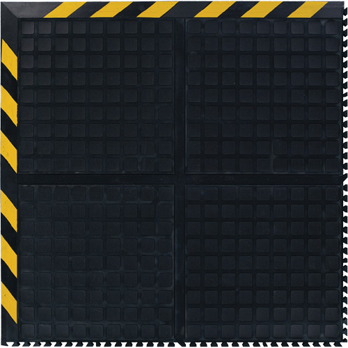 Hog Heaven&reg; Modular Tile 18"  - Corner, Corrugated, 3-1/3' x 3-1/3' x 3/4", Black/Yellow, Nitrile Southpoint Industrial Supply