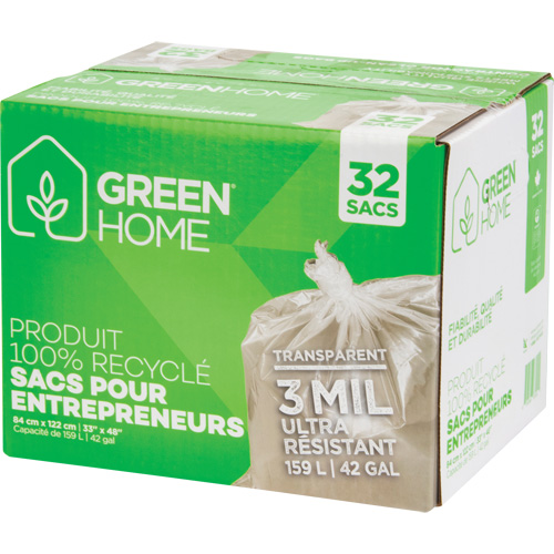 Green Home Garbage Bags, Strong, 33" W x 48" L, 3 mils, Clear, 159 L (42 Gal.) Capacity Southpoint Industrial Supply