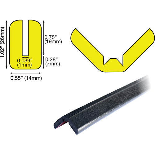 W Profile 1M Edge Protection Bumper Guard, 3.25' (0.99 m) Long Southpoint Industrial Supply