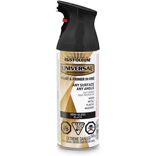 Universal&reg; Enamel Paint & Primer In One, Black, Semi-Gloss, Aerosol Can Southpoint Industrial Supply
