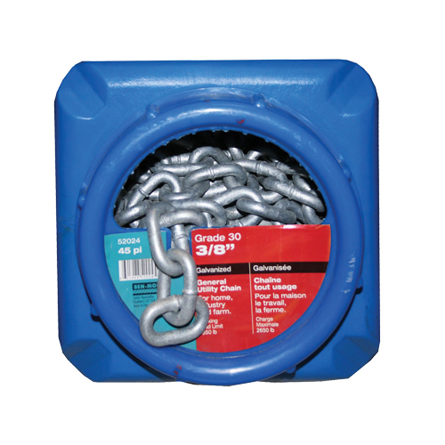 Hot-Dipped Galvanized Chains, Carbon Steel, 3/8" x 45' (13.7 m) L, Grade 30, 2650 lbs. (1.325 tons) Load Capacity Southpoint Industrial Supply