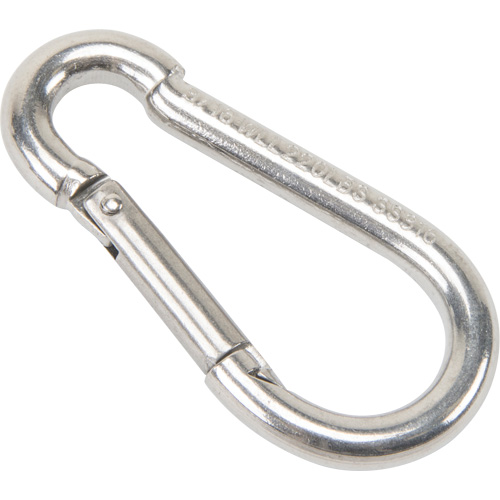 Mousqueton en acier inoxydable, 220 lb (0,11 tonne) Charge d'utilisation max., 3/16" Taille, 5/16" Oeil Southpoint Industrial Supply