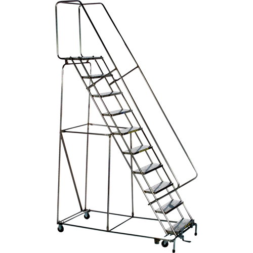 Lockstep Rolling Ladders, 8 Steps, 24" Step Width, 80" Platform Height, Stainless Steel Southpoint Industrial Supply