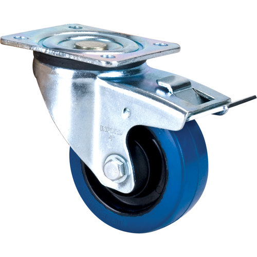 Blue Caster, Swivel with Brake, 4" (101.6 mm), Rubber, 350 lbs. (158.8 kg.) Southpoint Industrial Supply