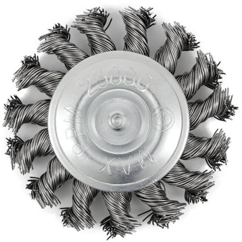 Shaft Mounted Knot Twisted Radial Brush, 3" Dia., 0.02" Fill, 1/4" Arbor, Stainless Steel Southpoint Industrial Supply