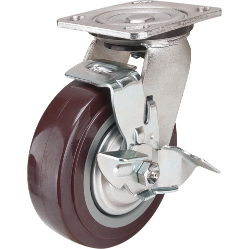 Caster, Swivel with Brake, 6" (152.4 mm), Polyurethane, 850 lbs. (385 kg.) Southpoint Industrial Supply