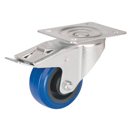Blue Caster, Swivel with Brake, 3" (76 mm), Rubber, 285 lbs. (129 kg.) Southpoint Industrial Supply
