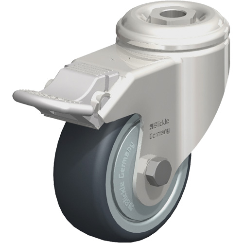 Stainless Steel Thermoplastic Elastomer Caster, Swivel with Brake, 3-1/8" (79.5 mm) Dia., 220 lbs. (100 kg.) Capacity Southpoint Industrial Supply